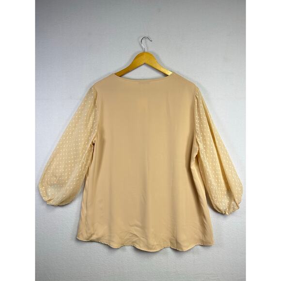 Bebonnie Woman's Chiffon Beige/Tan Blouse Lantern 3/4 Sleeve XL Elegant Dressy - Picture 11 of 13